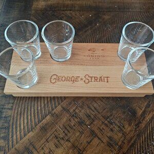 NEW Made in the USA George Straight Wood Board 5 Shot Glasses Tequila Godigo